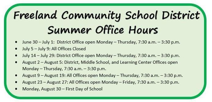 Summer Office Hours | Freeland Community School District