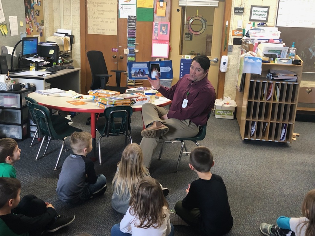 Mr. Thornton shares a read aloud with his students during the World Read Aloud Day. 
